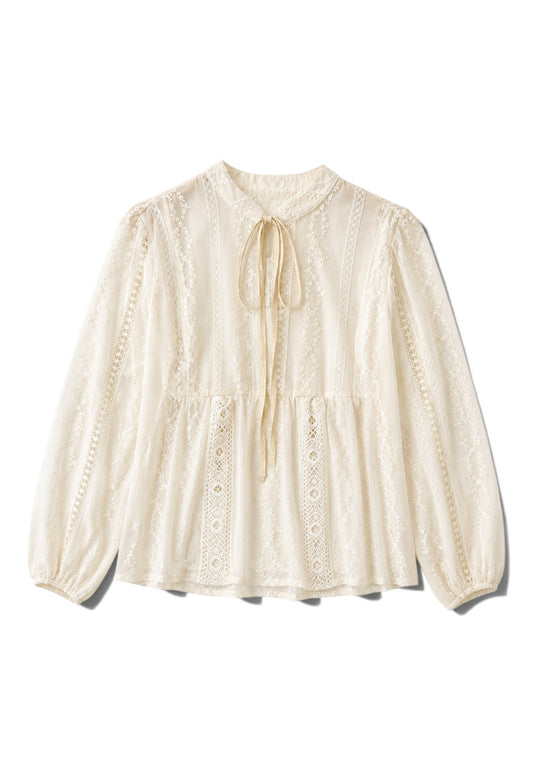 LE STREGHE - Camicia Coreana Pizzo Panna
