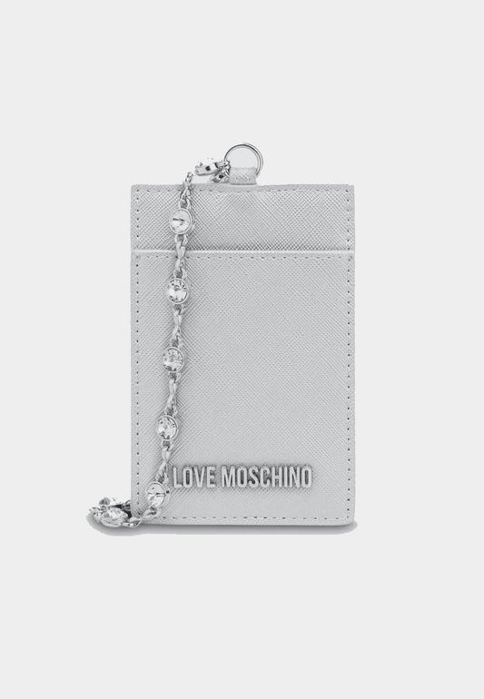 LOVE MOSCHINO – Silbernes Kartenetui mit Strasssteinen 