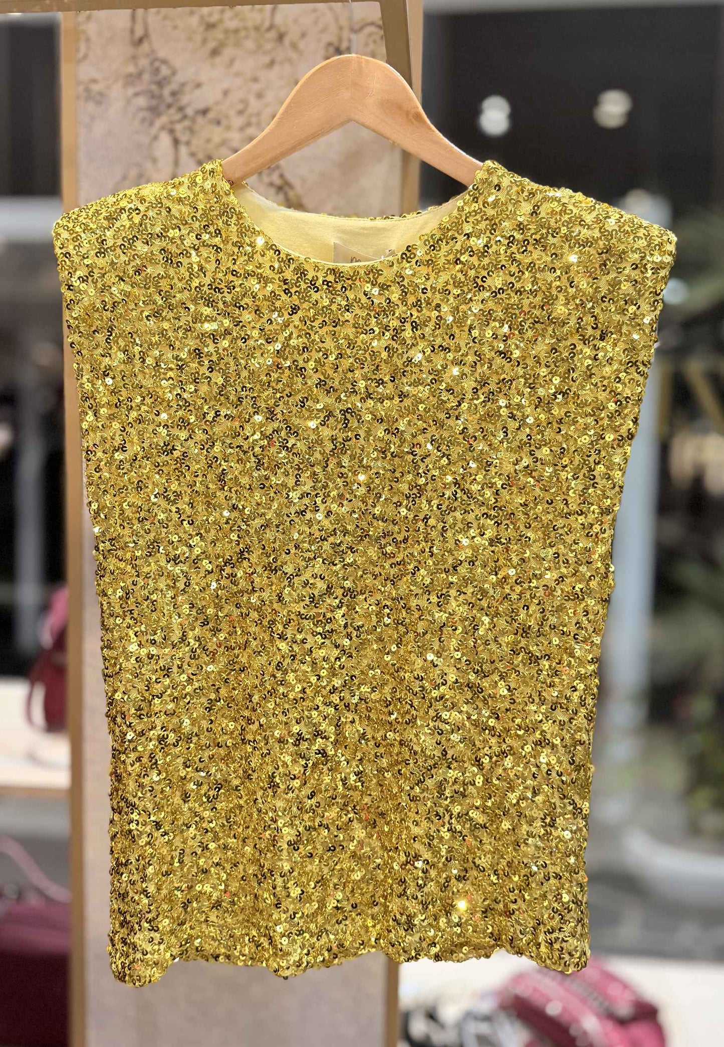 MOTEL - Canotta Spalla Larga In Paillettes Lime