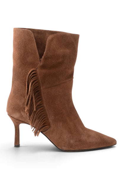 DIVINE FOLLIE - Stivaletto Con Frange e Tacco Stiletto Tabacco