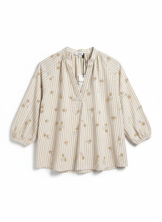 PLEASE - Camicia Righe e Strass Panna