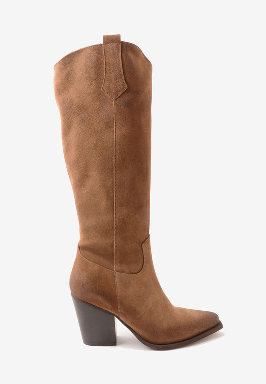 DIVINE FOLLIE - Stivale Alto Texano Camoscio Taupe