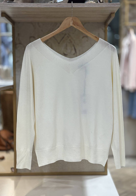 MARYLEY - Maglia Scollo A "V" Panna