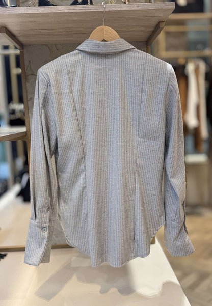 MOTEL - Camicia Gessata Strass Grigio