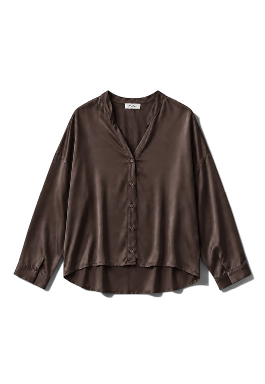 MOTEL - Camicia Viscosa Collo Coreana Moka
