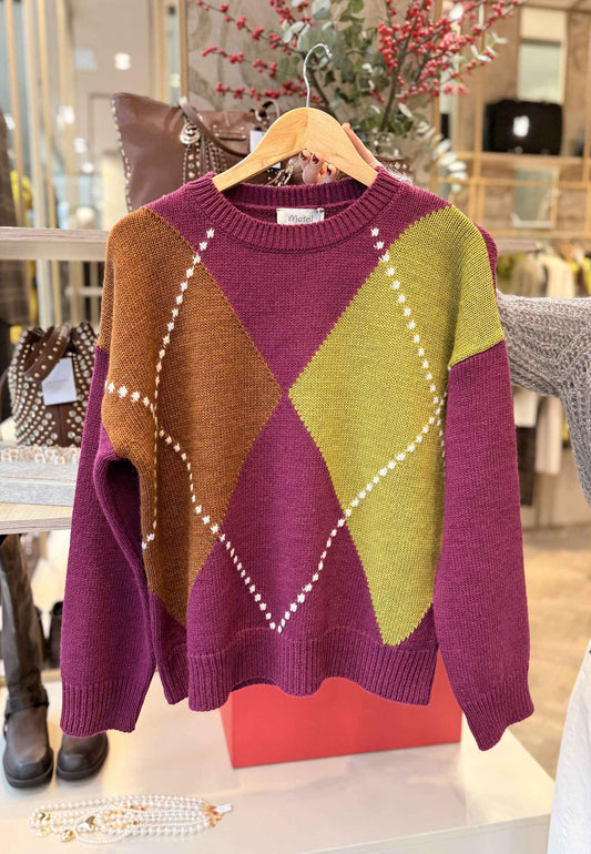 MOTEL - Pullover Rombi Fucsia Lime