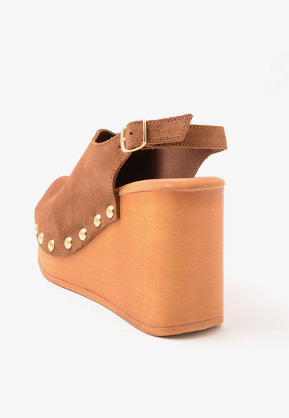 DIVINE FOLLIE - Zeppa Legno Camoscio Cuoio