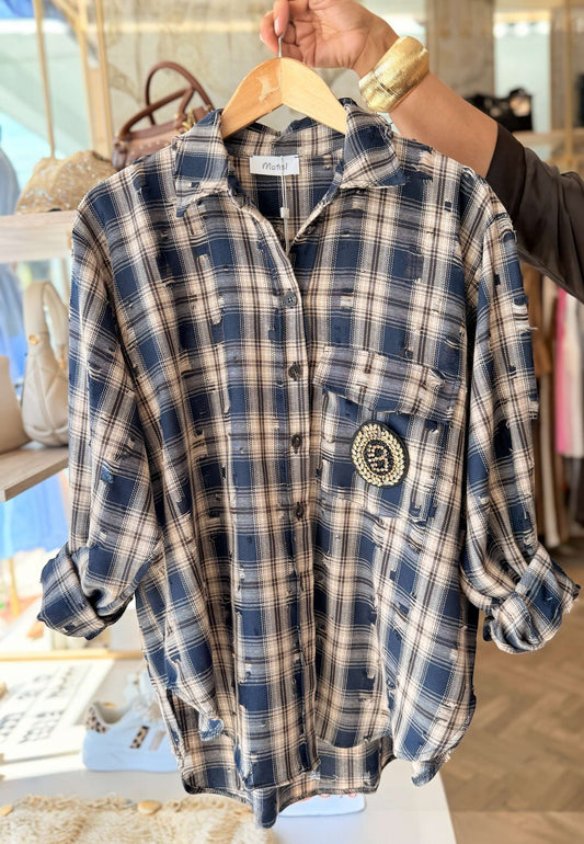 MOTEL - Camicia Over in Check Blu