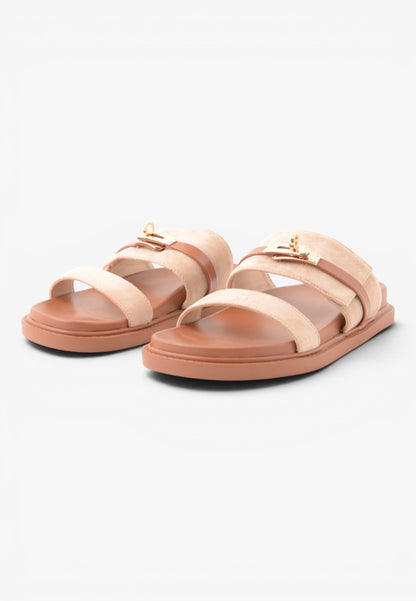GOLD&GOLD - Sandalo Slide In Suede Con Doppia Fascia Beige