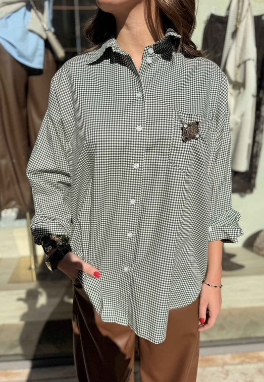 MOTEL - Camicia A Quadri Con Spilla Verde Scuro