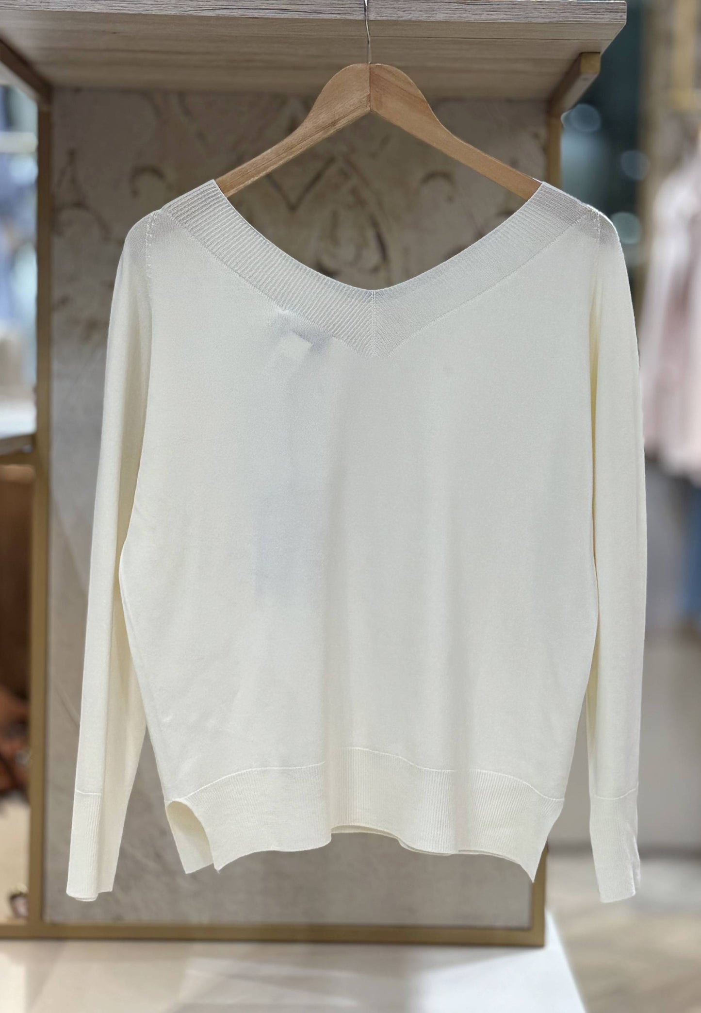 MARYLEY - Maglia Scollo A "V" Panna